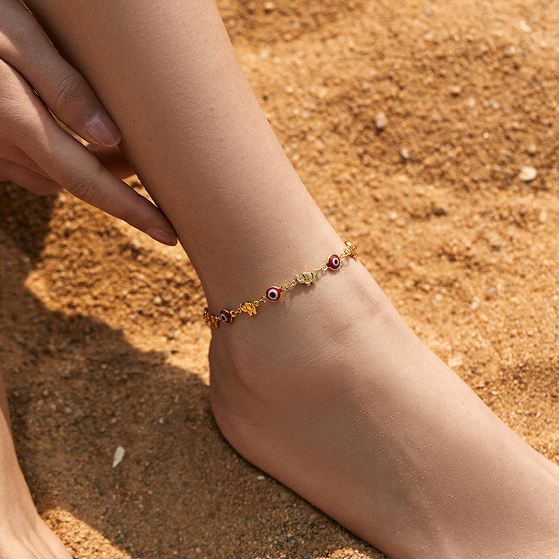 Bracelet de Cheville – Œil Rouge Démoniaque, Plaqué Or