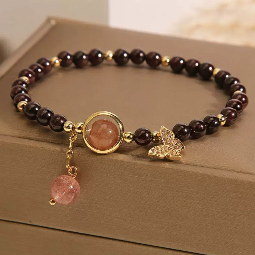 Bracelet Grenat et Quartz Fraise – Grâce Papillon