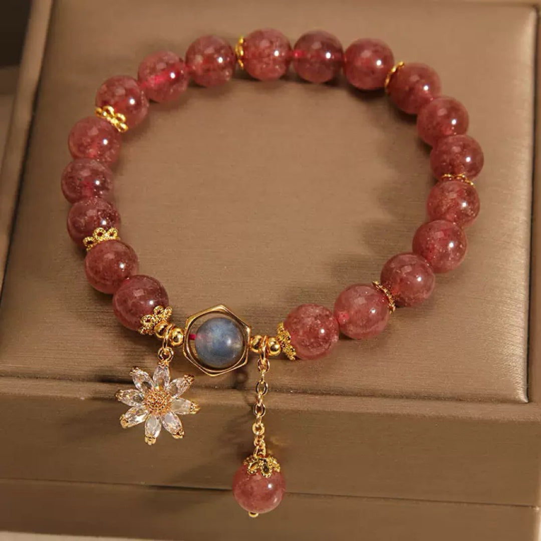 Bracelet Quartz Fraise et Cristal de Roche – Fleur Cosmique