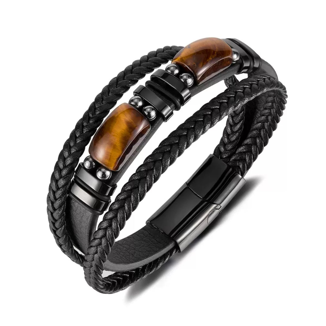 Bracelet Homme Œil de Tigre et Hématite – Fusion Guerrière