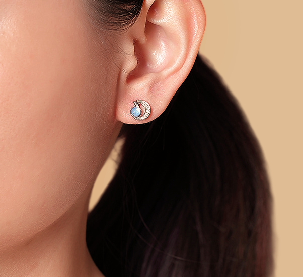 Boucles d'oreilles Aigue marine – Étoile Lunaire, Argent