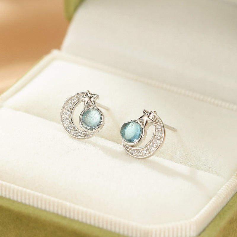 Boucles d'oreilles Aigue marine – Étoile Lunaire, Argent