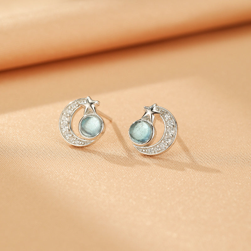Boucles d'oreilles Aigue marine – Étoile Lunaire, Argent
