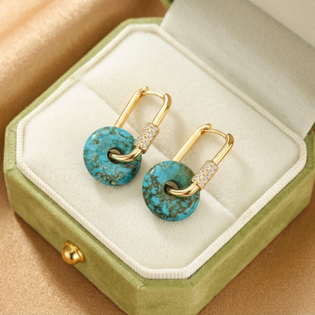 Boucles d'oreilles Turquoise – Élégance, Argent Plaqué Or