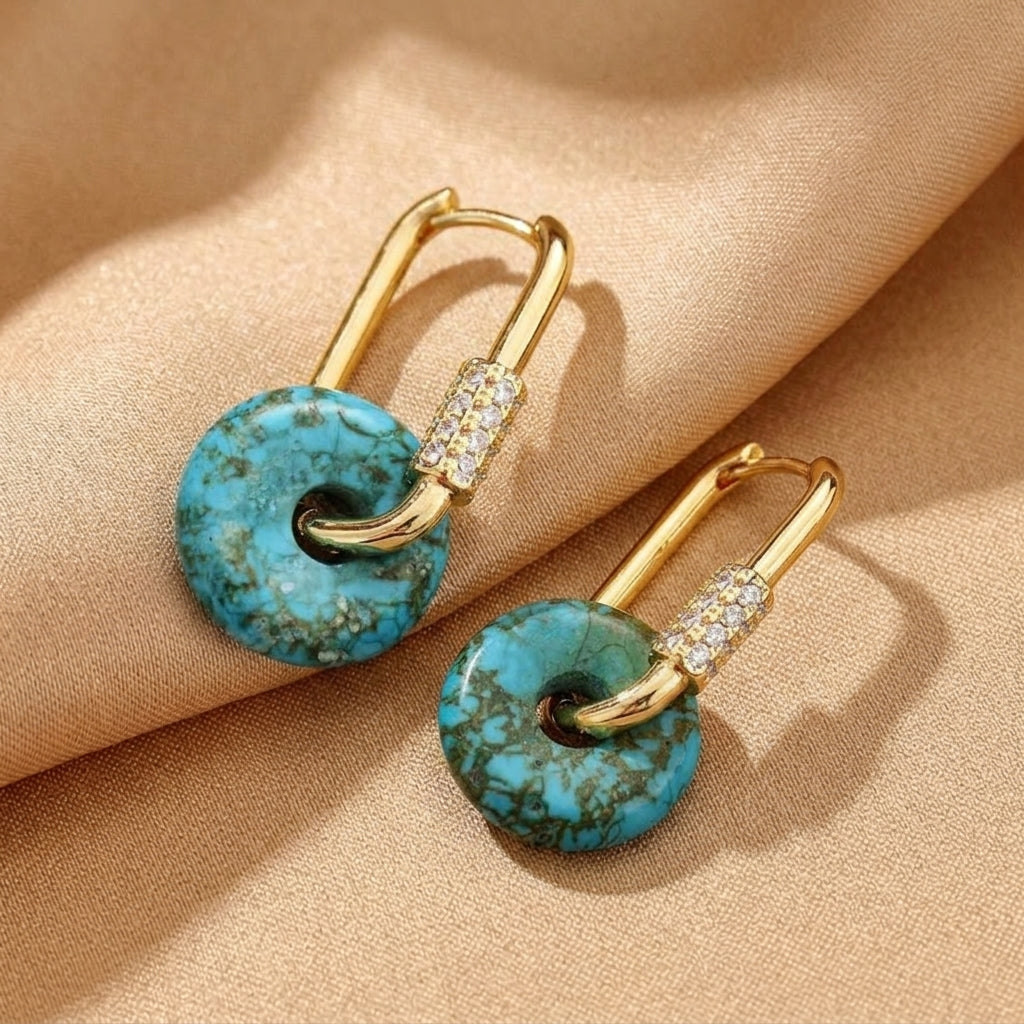 Boucles d'oreilles Turquoise – Élégance, Argent Plaqué Or