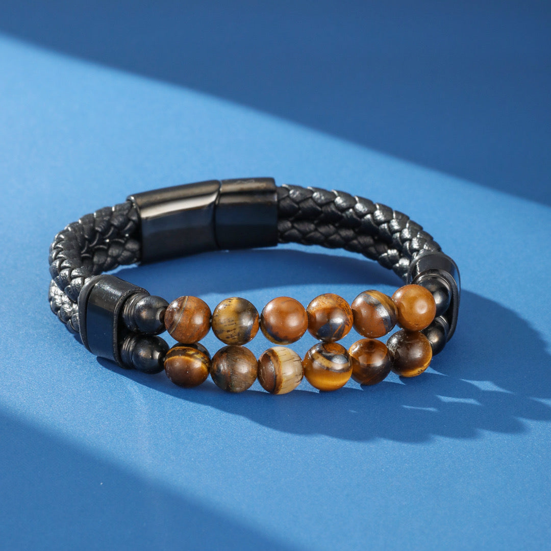 Bracelet Homme Cuir Œil de Tigre – Regard Solaire