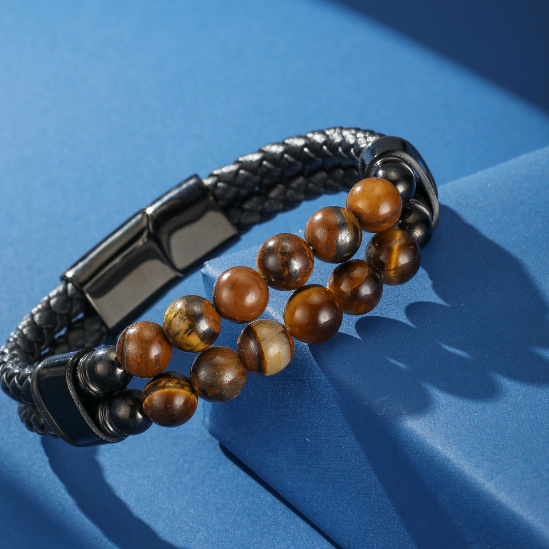 Bracelet Homme Cuir Œil de Tigre – Regard Solaire