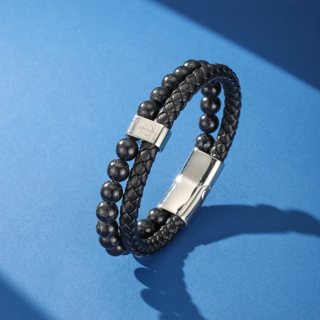 Men's Leather Anchor Bracelet – Marine Balance