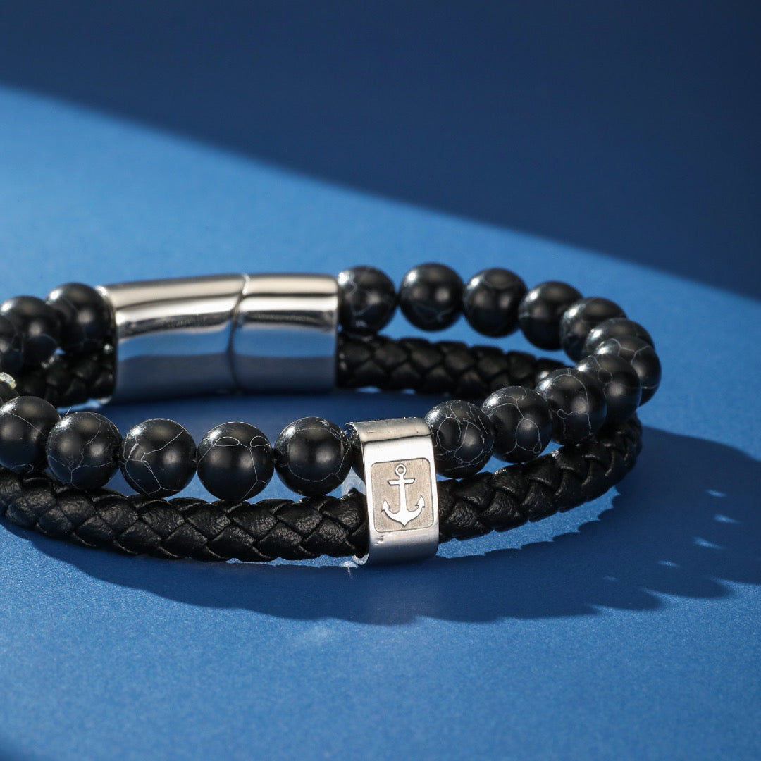 Men's Leather Anchor Bracelet – Marine Balance