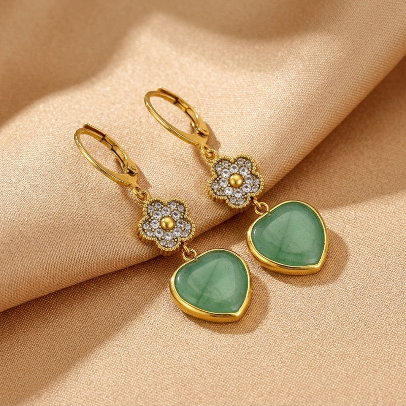 Boucles d'Oreilles Aventurine – Cœur Chanceux