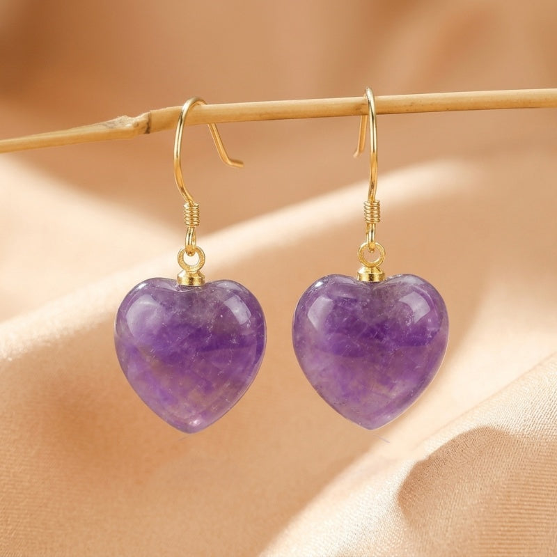 Boucles d'Oreilles Améthyste – Amour Serein, Argent Plaqué Or