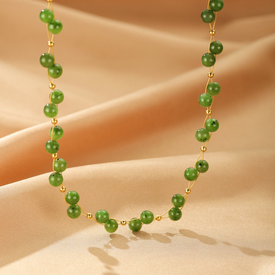 Collier Jade Néphrite – Douce Alchimie, Argent Plaqué Or