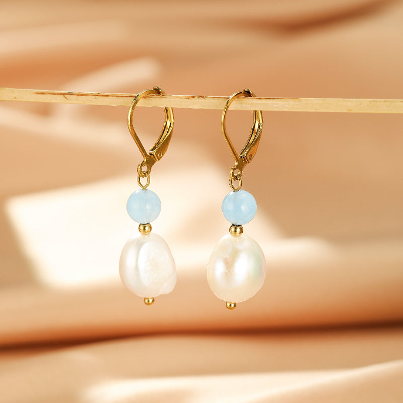 Boucles d'oreilles Aigue marine et Perle – Pure Lumière