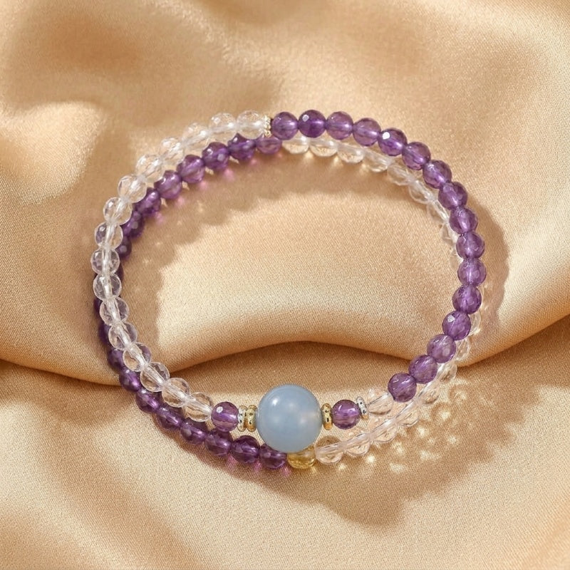 Bracelet Améthyste, Cristal de Roche et Aigue-marine – Harmonie Céleste