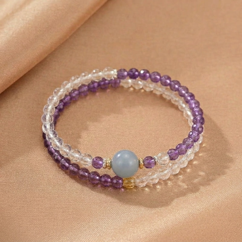 Bracelet Améthyste, Cristal de Roche et Aigue-marine – Harmonie Céleste