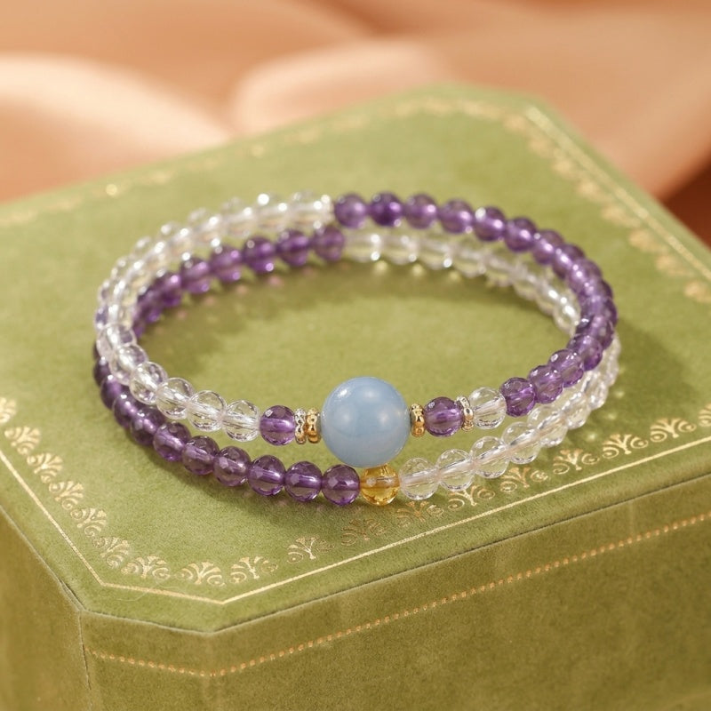 Bracelet Améthyste, Cristal de Roche et Aigue-marine – Harmonie Céleste