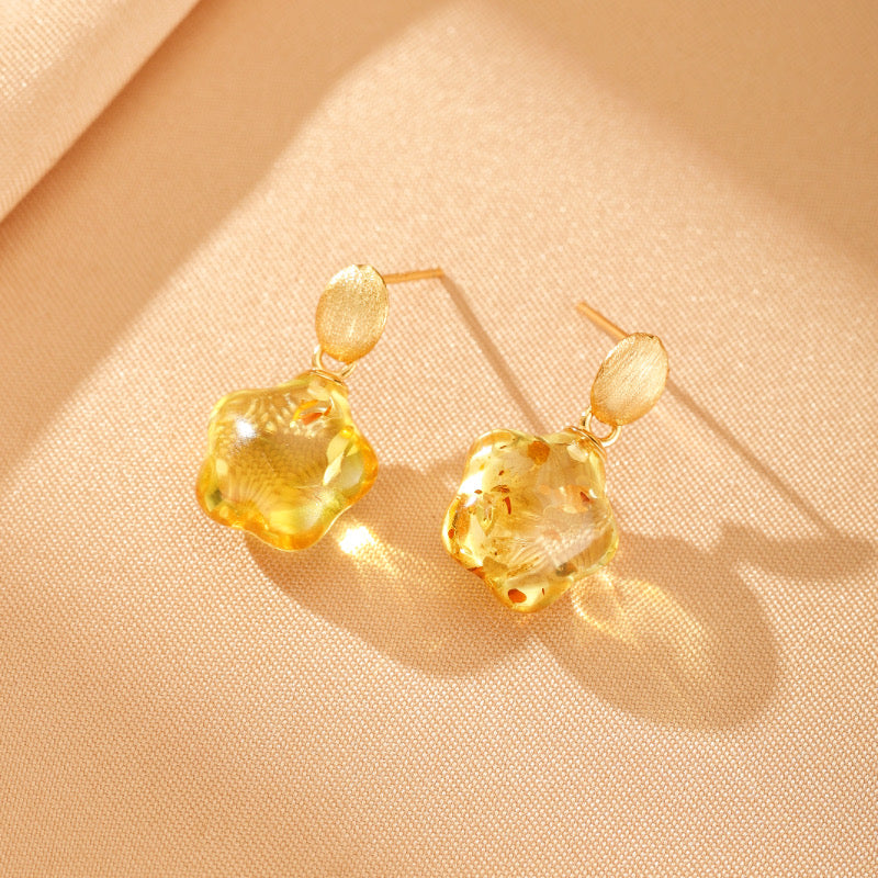 Boucles d'Oreilles Ambre – Murmure Doré, Argent Plaqué Or