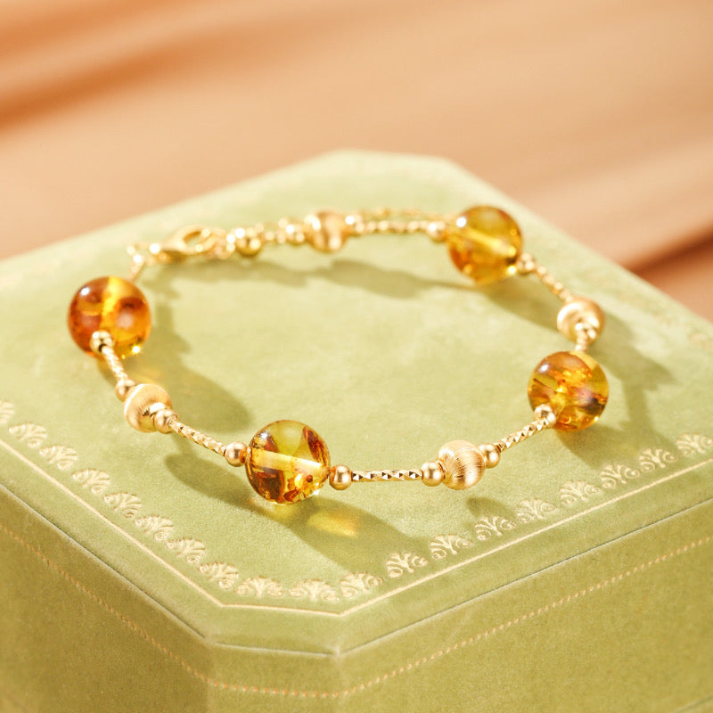 Bracelet Ambre – Lueur d’Ambre, Argent Plaqué Or
