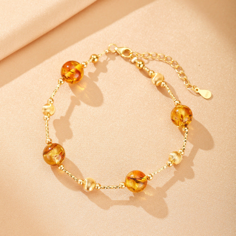 Bracelet Ambre – Lueur d’Ambre, Argent Plaqué Or