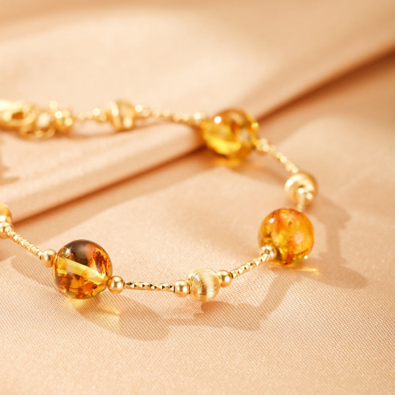 Bracelet Ambre – Lueur d’Ambre, Argent Plaqué Or