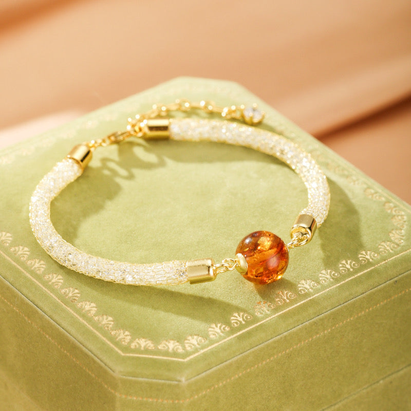 Bracelet Ambre et Citrine – Talisman d’Ambre, Argent Plaqué Or