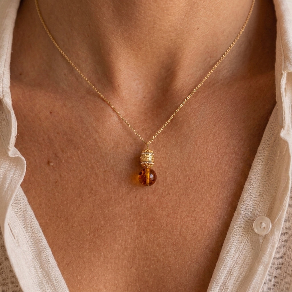 Collier Ambre – Lueur d’Ambre, Argent Plaqué Or