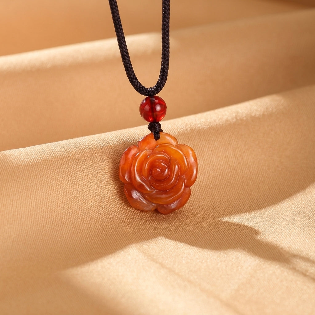 Collier Jadéite Rouge – Rose Éternelle