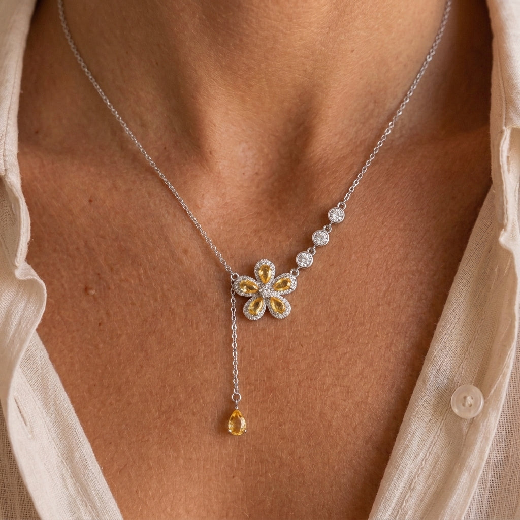 Collier Citrine – Pétale Lumineux, Argent