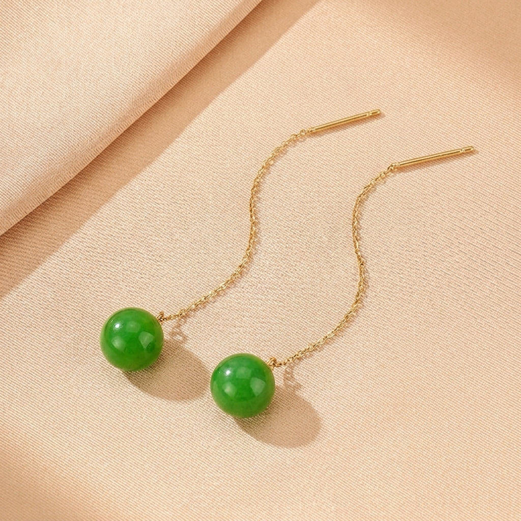 Boucles d'Oreilles Jade Néphrite – Charme d’Exception, Or 18K