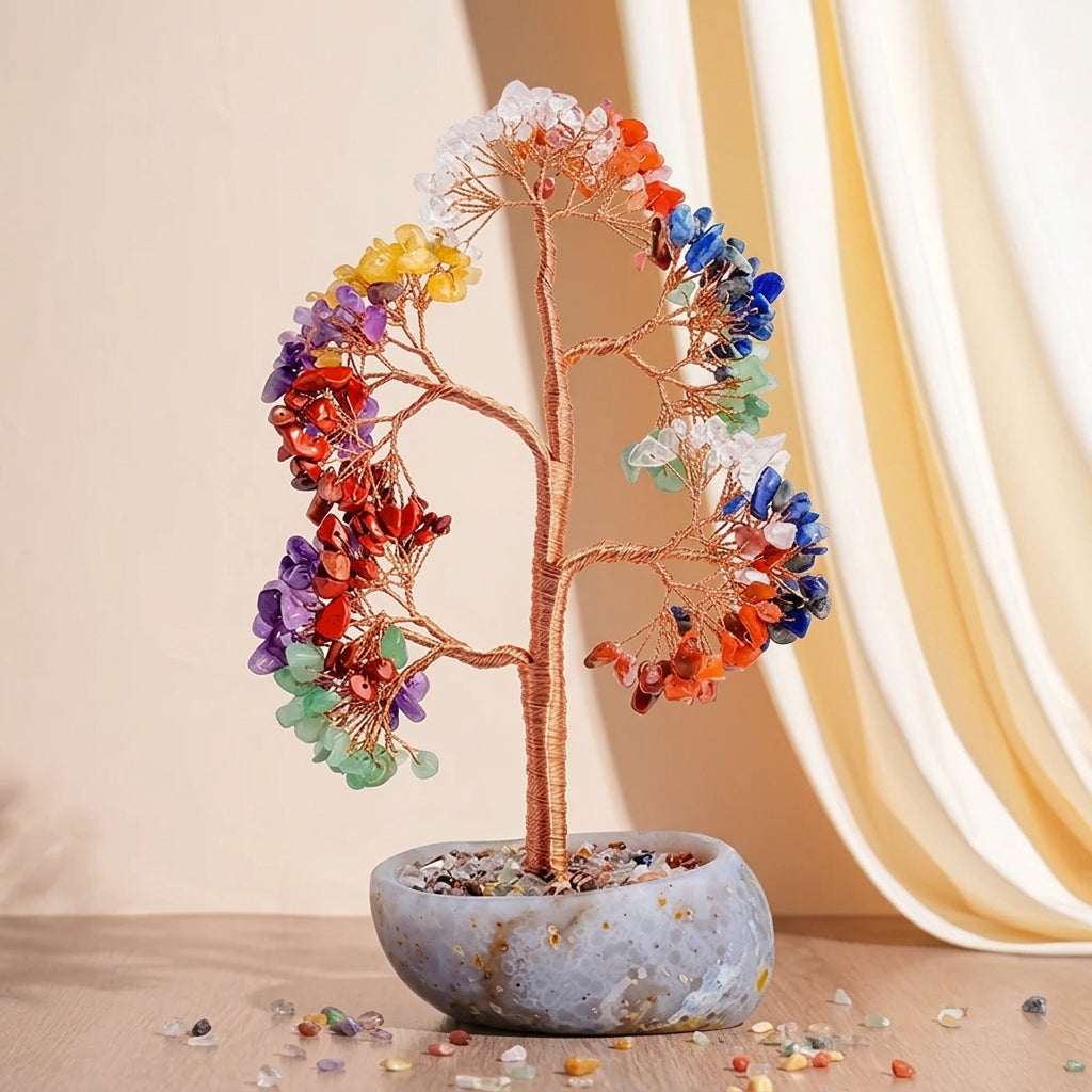 Arbre de Vie Pierres 7 Chakras – Harmonie Vibrante, Cuivre et Base Agate