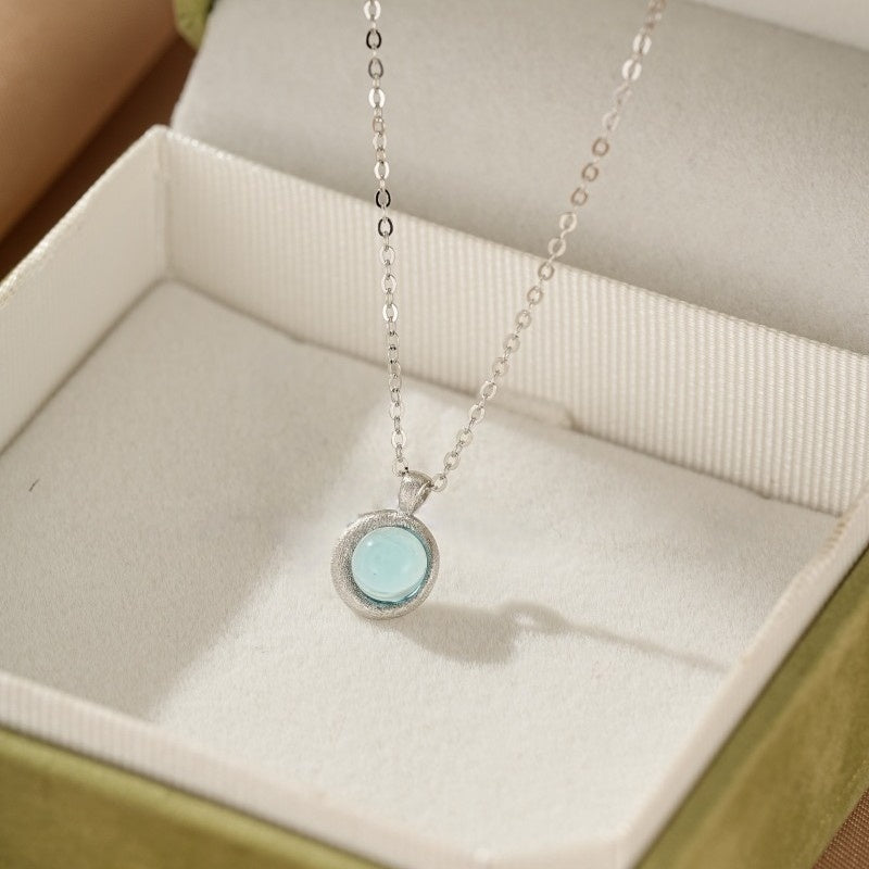 Collier Lune Aigue-marine – Souffle de Nuit, Argent
