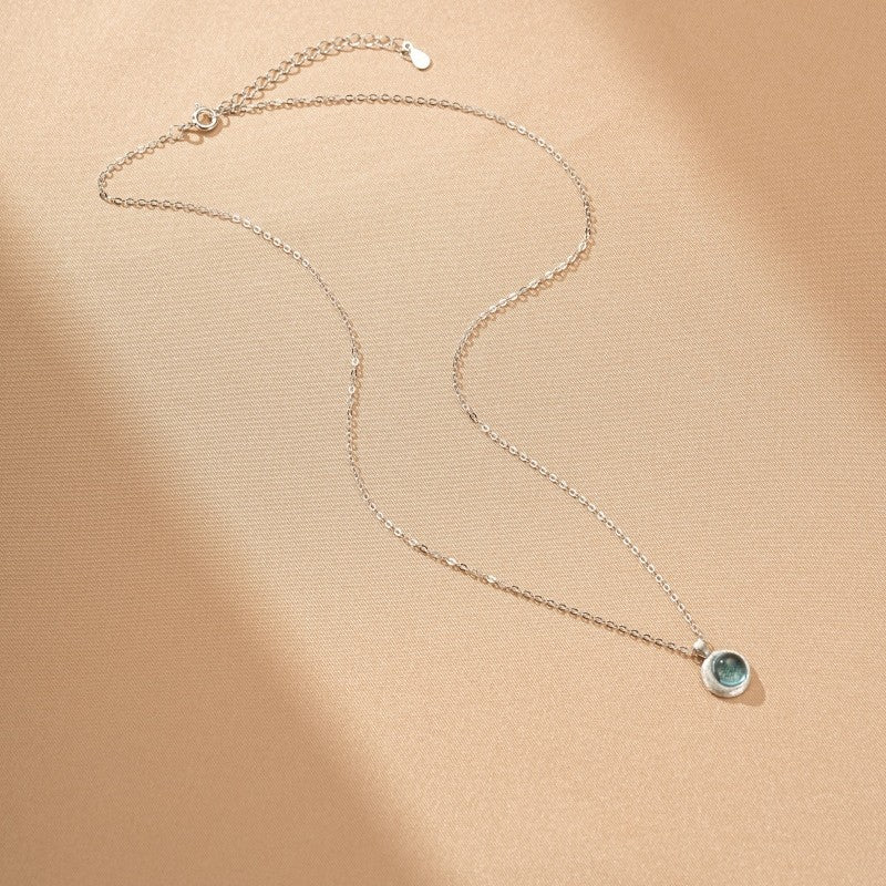 Collier Lune Aigue-marine – Souffle de Nuit, Argent