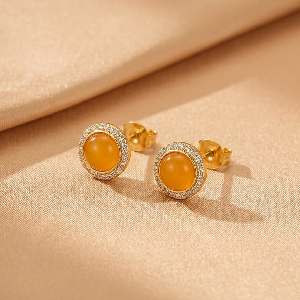 Boucles d'Oreilles Ambre – Lumière Ambrée, Argent Plaqué Or