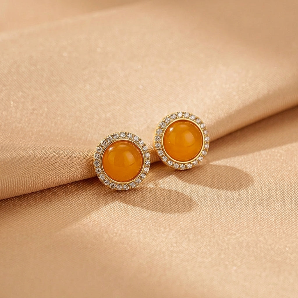 Boucles d'Oreilles Ambre – Lumière Ambrée, Argent Plaqué Or
