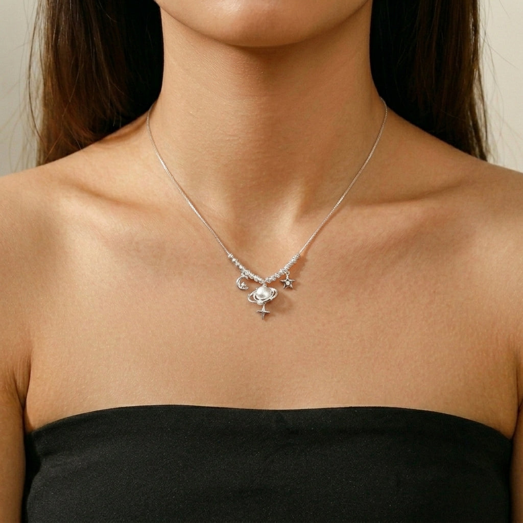 Moon Pearl Necklace – Enchanted Night, Silver