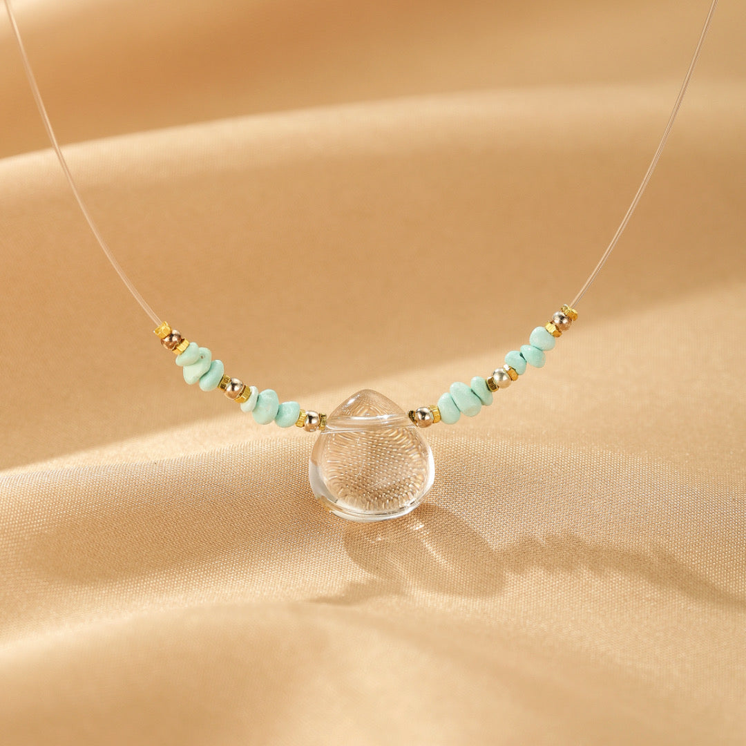 Collier Flottant Quartz Clair et Turquoise – Harmonie Paisible, Argent