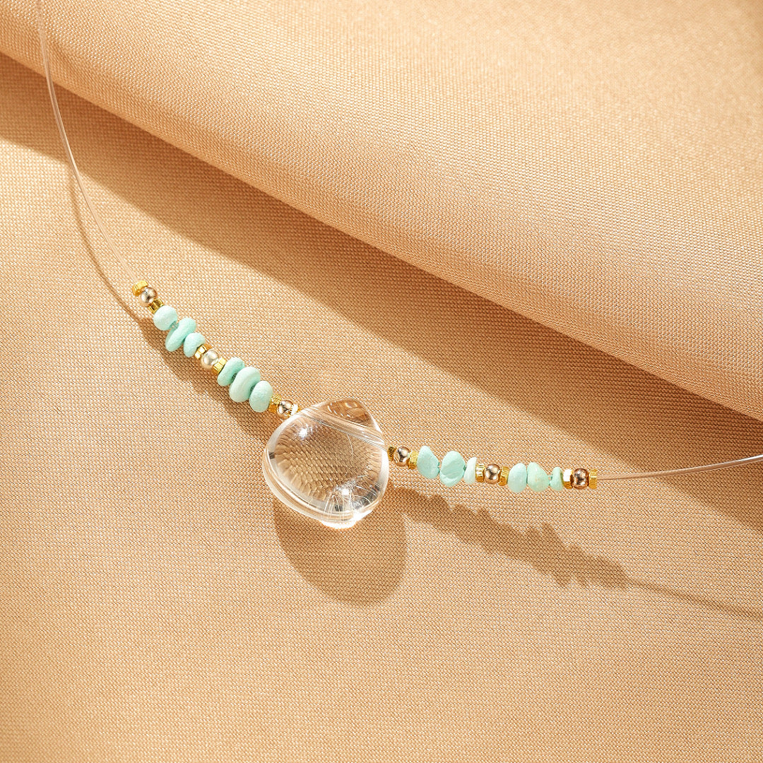 Collier Flottant Quartz Clair et Turquoise – Harmonie Paisible, Argent