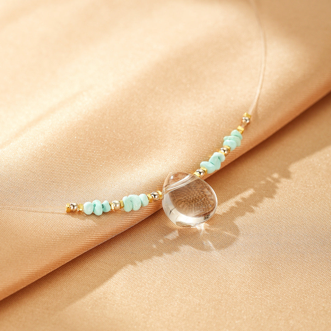 Collier Flottant Quartz Clair et Turquoise – Harmonie Paisible, Argent