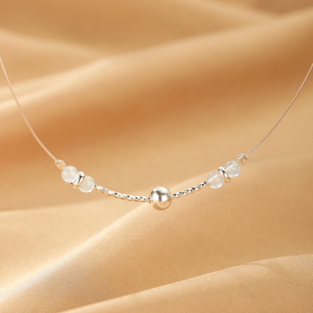 Collier Flottant Aigue-Marine – Douce Vague, Argent
