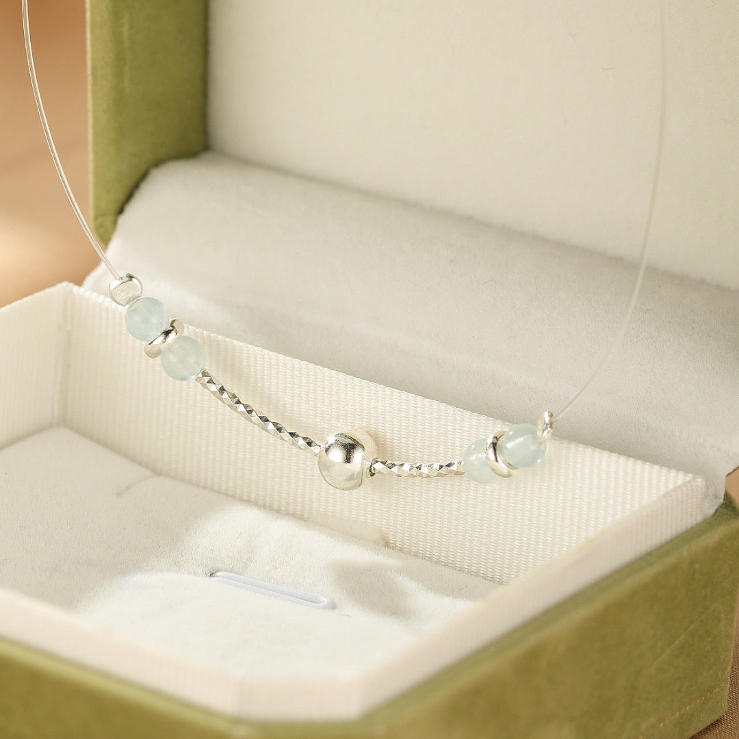 Collier Flottant Aigue-Marine – Douce Vague, Argent