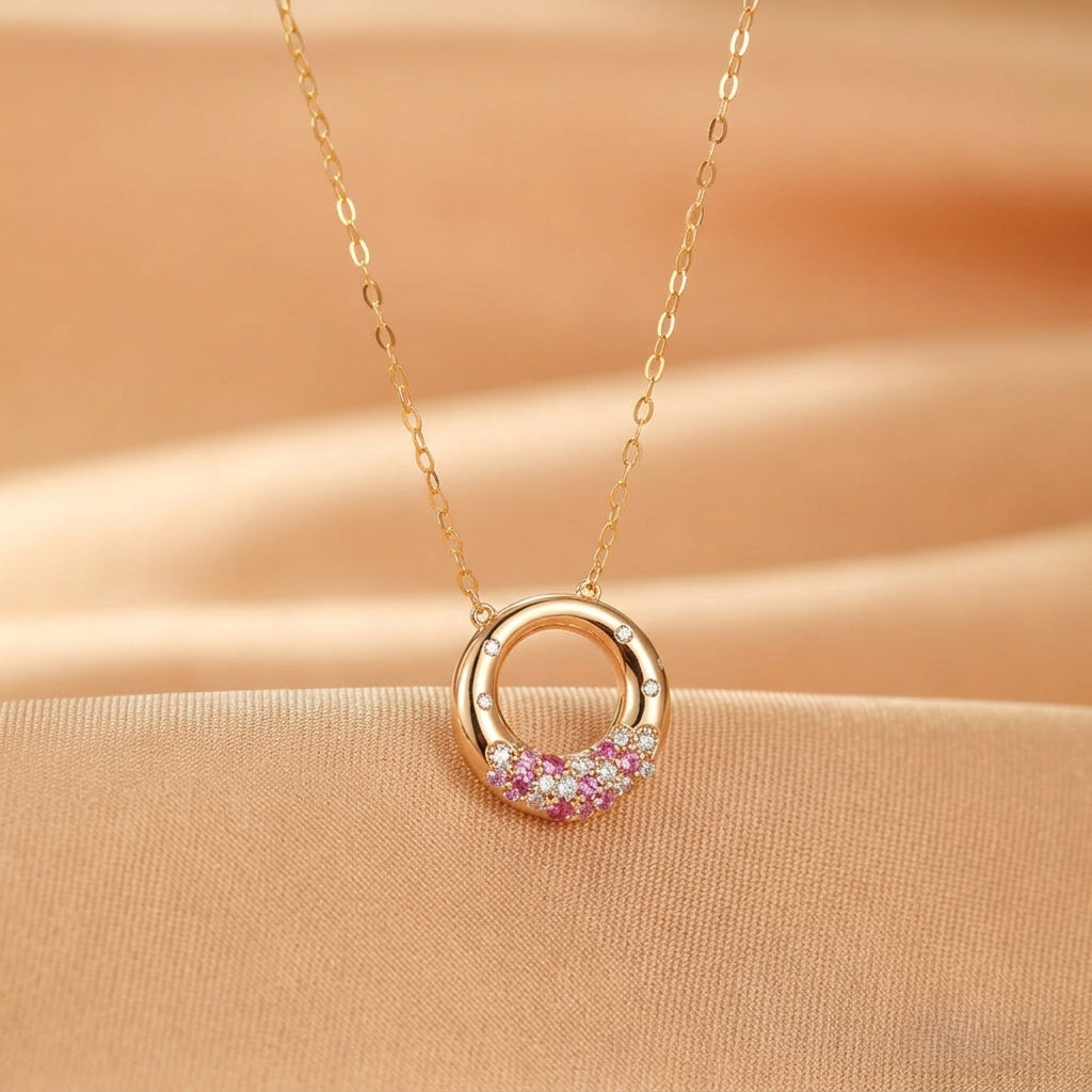 Collier Lune – Aura Rosée, Argent Plaqué Or