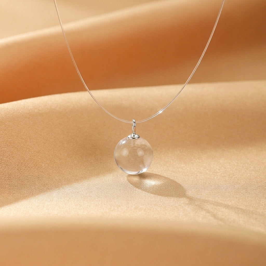 Collier Flottant Quartz Clair, Aigue-Marine et Agate – Fil de Lumière, Argent