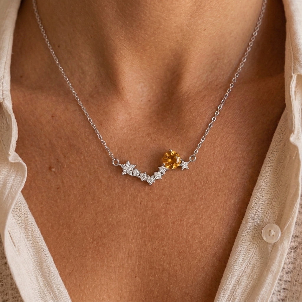 Collier Citrine – Constellation Dorée, Argent