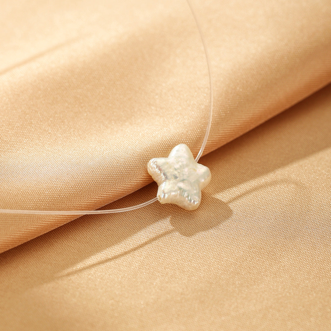 Collier Flottant Perle Baroque – Étoile Flottante, Argent