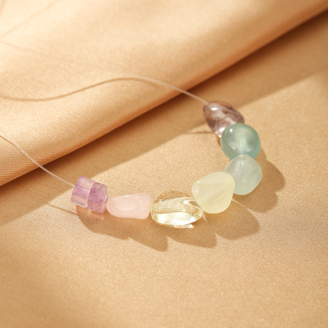 Collier Flottant Quartz Rose, Améthyste, Clair, Citrine et Aigue-Marine – Arc-en-ciel Doux