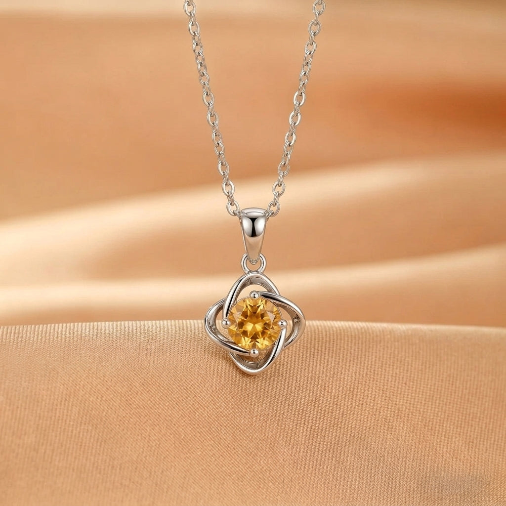Collier Citrine – Trèfle Solaire, Argent