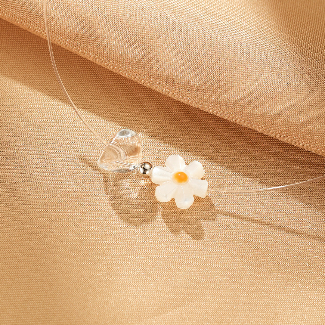 Collier Flottant Quartz Clair et Perle – Fleur de Lumière, Argent