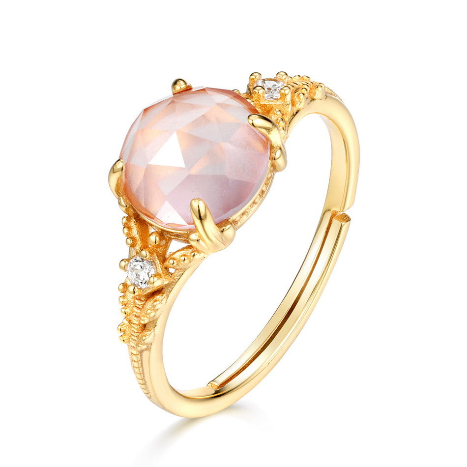Rose Quartz Ring – Floral Radiance, Gold Plated Silver