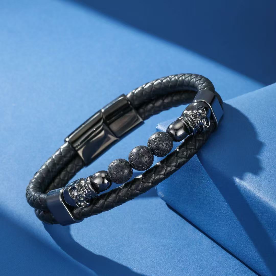 Bracelet Homme Cuir Pierre de Lave ou Hématite – Esprit Rebelle