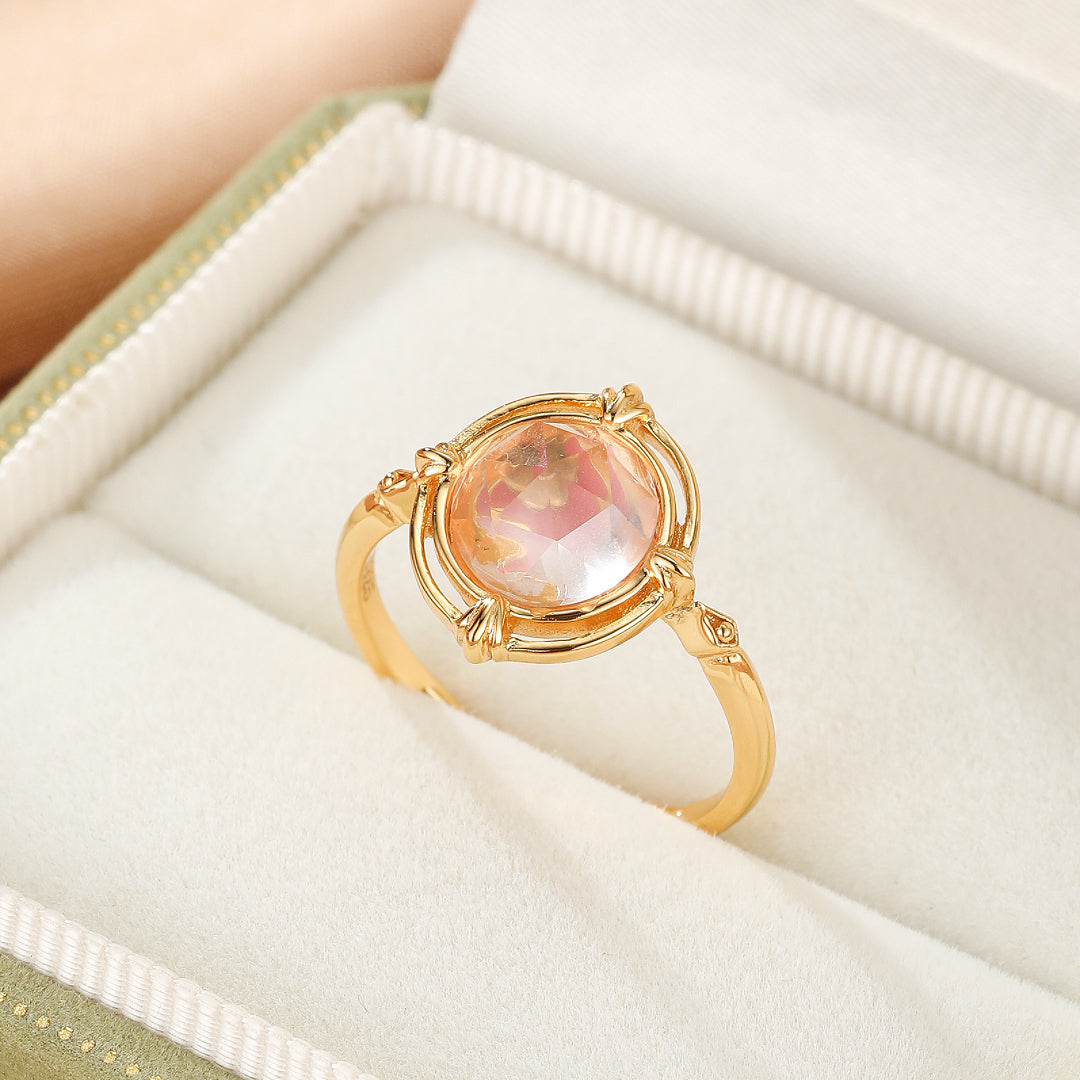 Bague Quartz Rose – Aura Radieuse, Argent Plaqué Or 10K